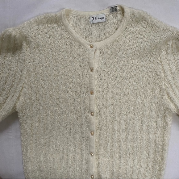 FE Design Vintage Boucle Buttoned Down Sweater Large Ivory - Picture 4 of 10
